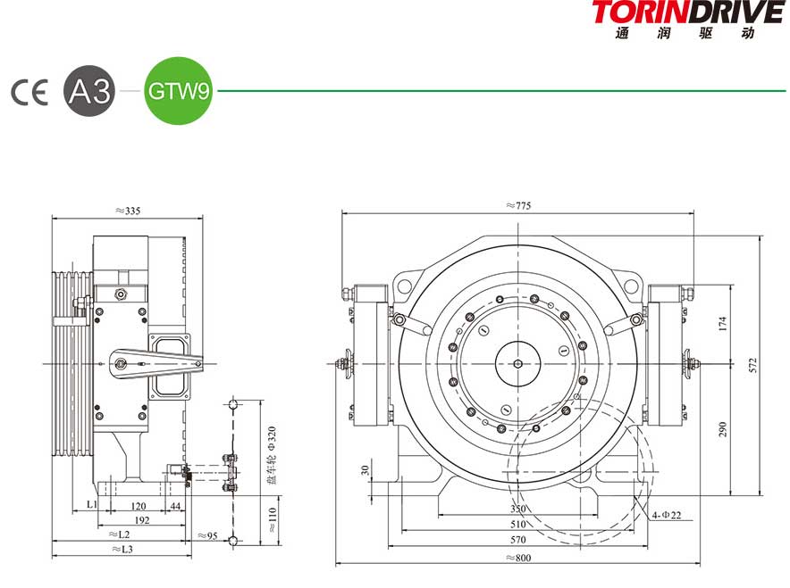 kích thước vật lý động cơ torin gtw9